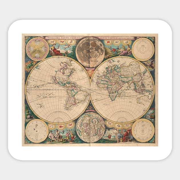 Vintage Map of The World (1672) 2 Sticker by Bravuramedia